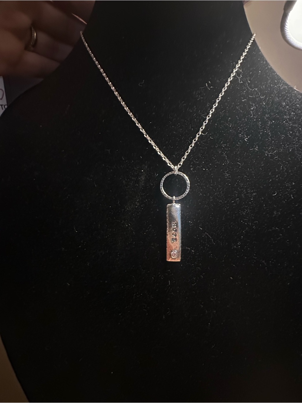 Opulenza Silver 'Hope' Bar Pendant Necklace - Inspirational Women's Jewelry - Picture 2 of 5